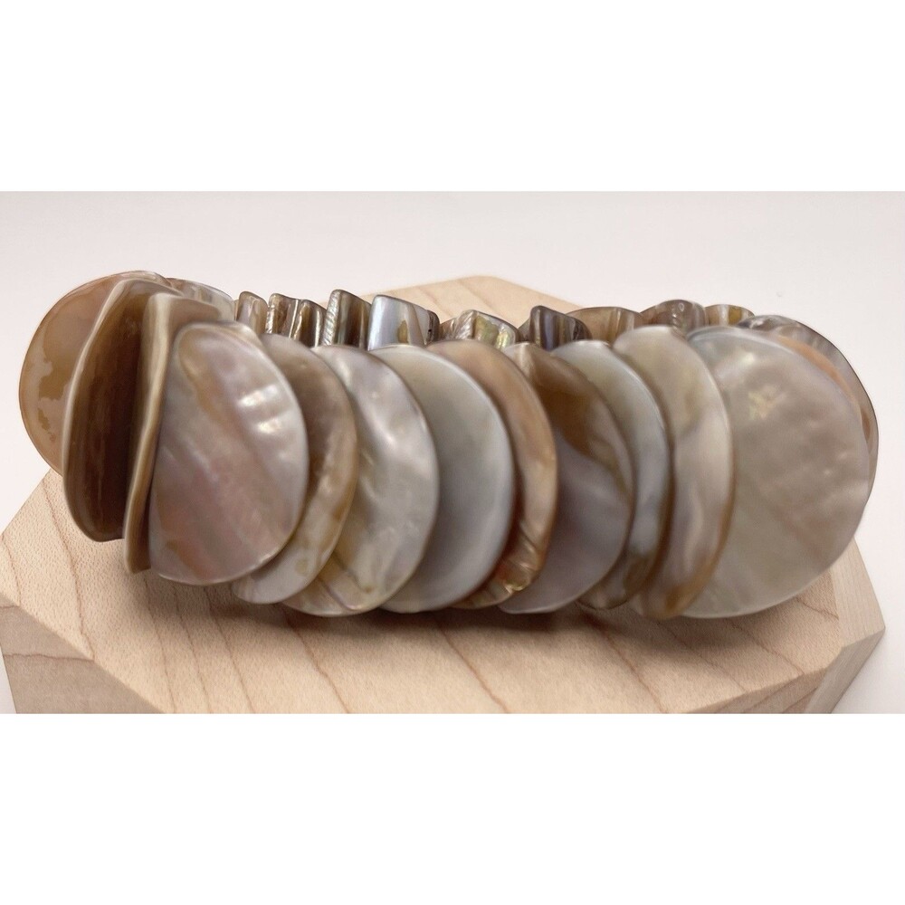 Vintage Mother Of Pearl  Stretchy Coastal Beach  Statement Bracelet One Size